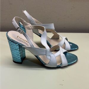 EMMA VIANI MADE IN ITALY METALIC LEATHER White and Blue Women's Heels